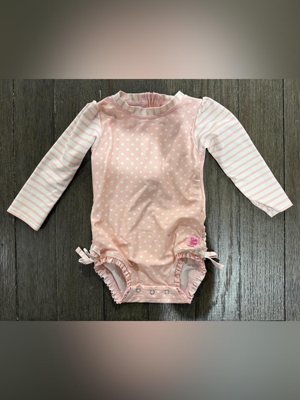 Ruffle Butts Pink and White Polka Dot Long-Sleeve One-Piece